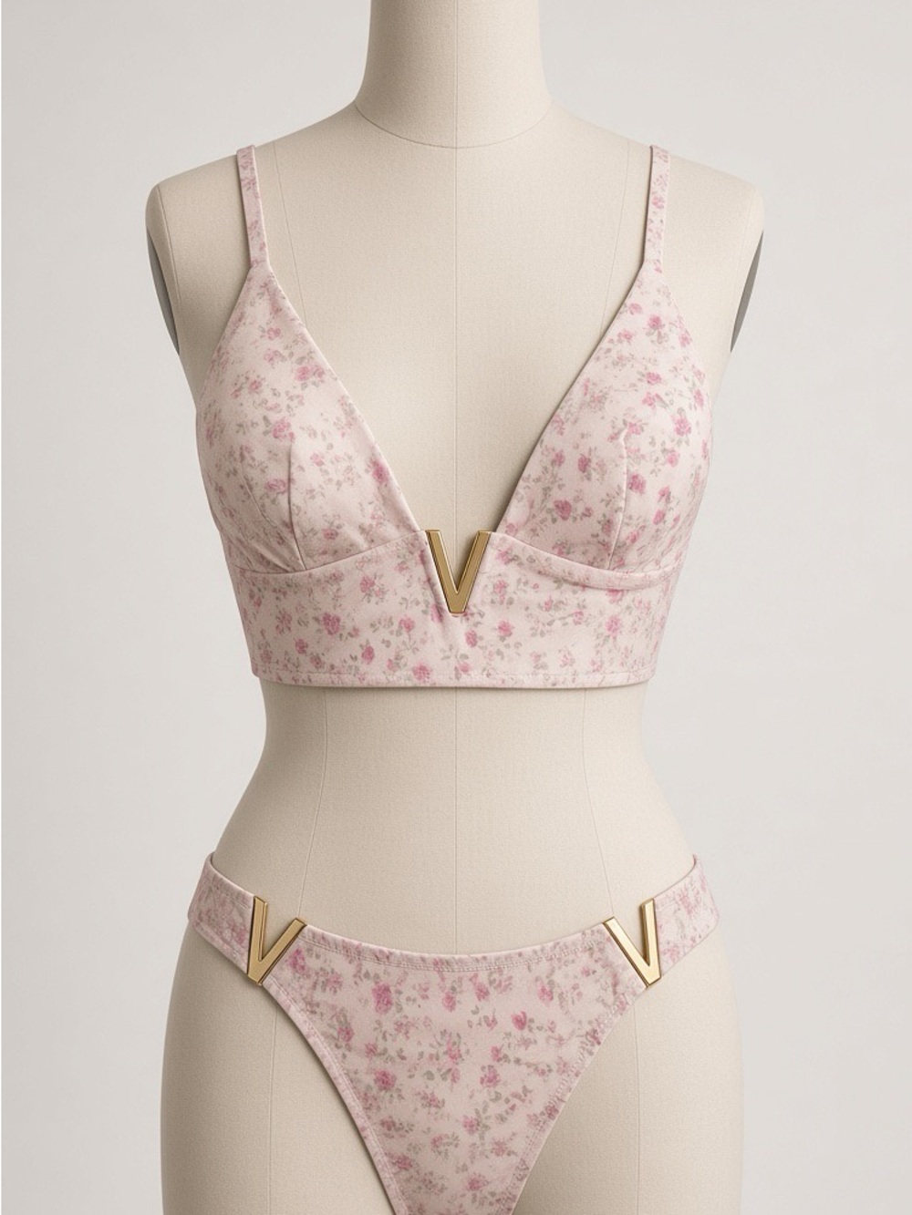 Victoria's Secret Pink Floral V-Accent Bralette & Bikini Set